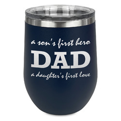 Father's Day Quotes & Sayings Stemless Stainless Steel Wine Tumbler - Navy - Double Sided