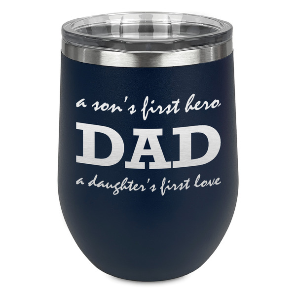 Father's Day Quotes & Sayings Stainless Wine Tumblers - Navy - Single Sided - Front