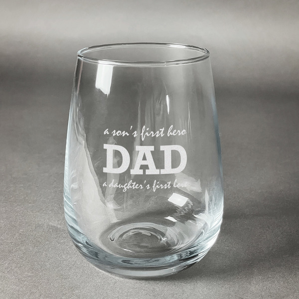 Custom Father's Day Quotes & Sayings Stemless Wine Glass (Single)