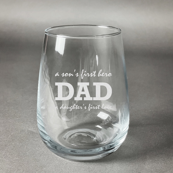 Custom Father's Day Quotes & Sayings Stemless Wine Glass - Engraved