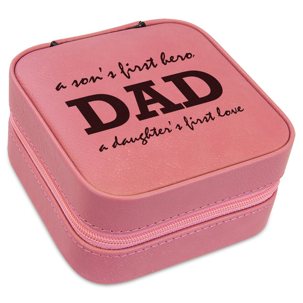 Custom Father's Day Quotes & Sayings Travel Jewelry Boxes - Pink Leather