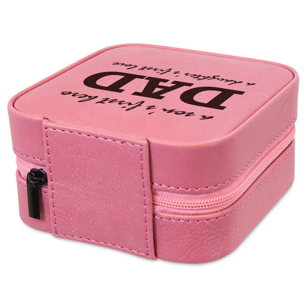 Father's Day Quotes & Sayings Travel Jewelry Boxes - Leather - Pink - View from Rear