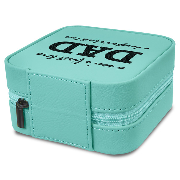 Father's Day Quotes & Sayings Travel Jewelry Boxes - Leather - Teal - View from Rear