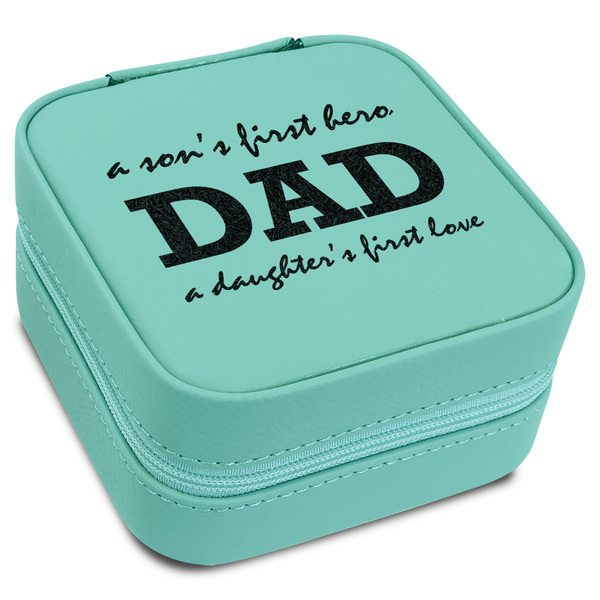Custom Father's Day Quotes & Sayings Travel Jewelry Box - Teal Leather