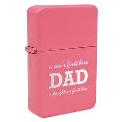 Father's Day Quotes & Sayings Windproof Lighter - Pink - Double Sided & Lid Engraved