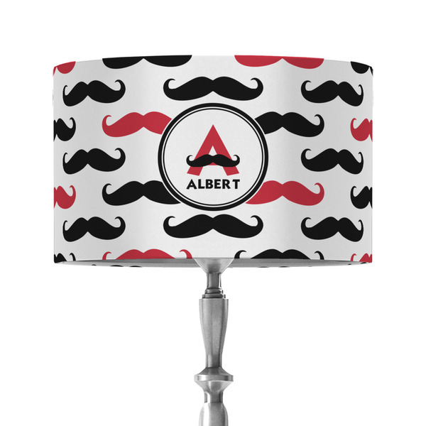 Mustache Print 12" Drum Lampshade - ON STAND (Fabric)