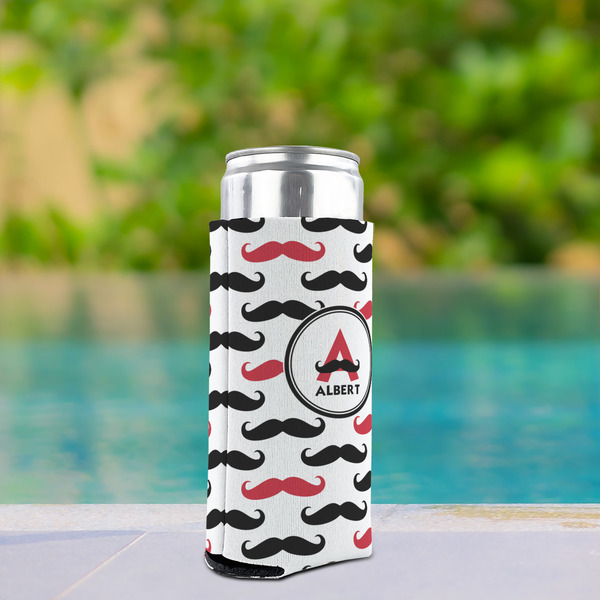 Mustache Print Can Cooler - Tall 12oz - In Context