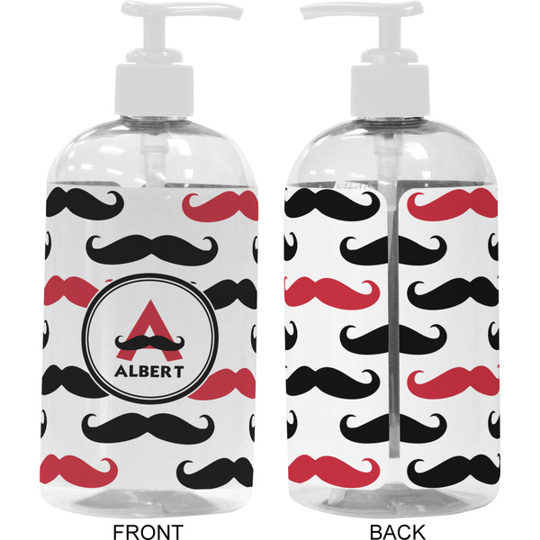 Mustache Print 16 oz Plastic Liquid Dispenser- Approval- White