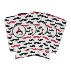 Mustache Print Can Cooler (16 oz) - Set of 4 (Personalized)