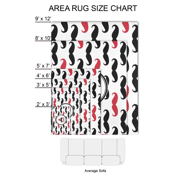 Mustache Print 2'x3' Indoor Area Rugs - Size Chart