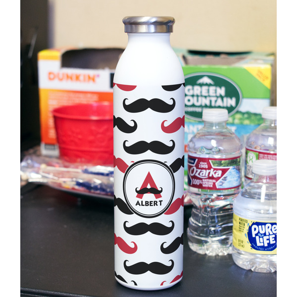 Mustache Print 20oz Water Bottles - Full Print - In Context