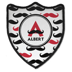 Mustache Print Iron On Shield Patch B w/ Name and Initial