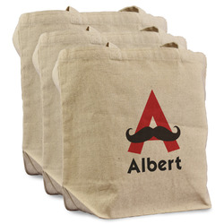Mustache Print Reusable Cotton Grocery Bags - Set of 3 (Personalized)