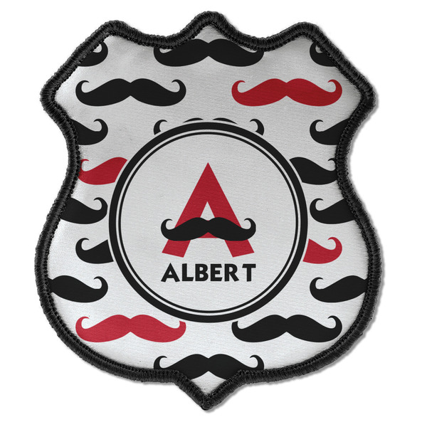 Custom Mustache Print Iron On Shield Patch C w/ Name and Initial