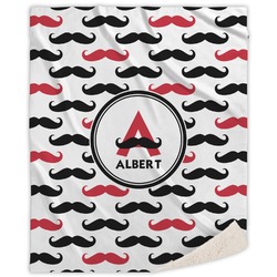 Mustache Print Sherpa Throw Blanket (Personalized)