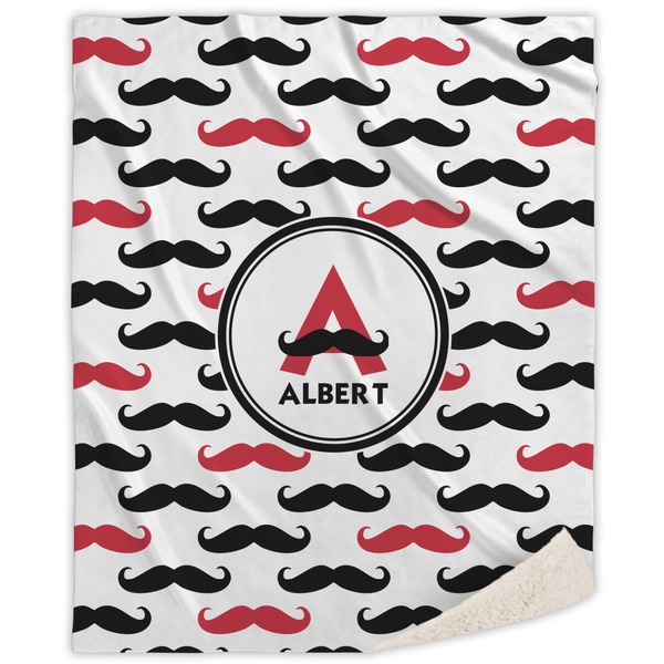Custom Mustache Print Sherpa Throw Blanket - 60"x80" (Personalized)