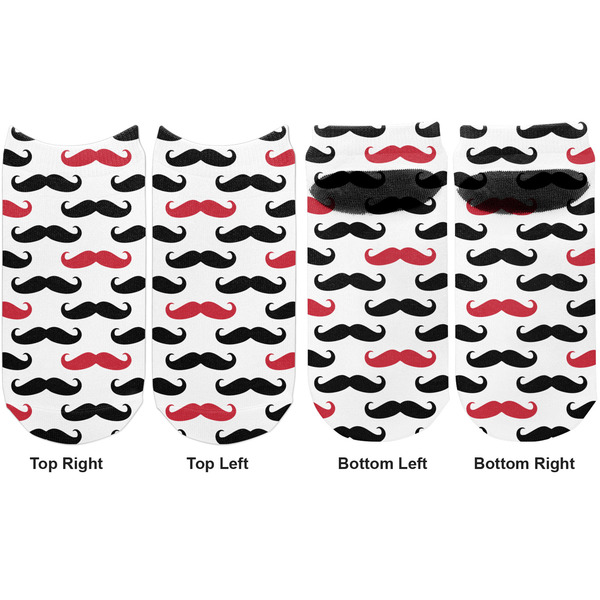 Mustache Print Adult Ankle Socks - Double Pair - Front and Back - Apvl