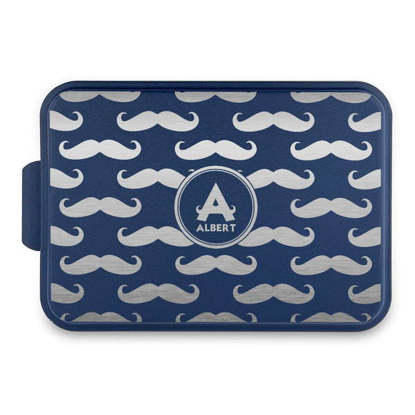 Custom Mustache Print Aluminum Baking Pan with Navy Lid (Personalized)