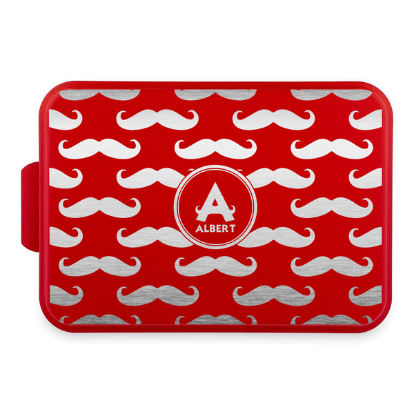 Custom Mustache Print Aluminum Baking Pan with Red Lid (Personalized)