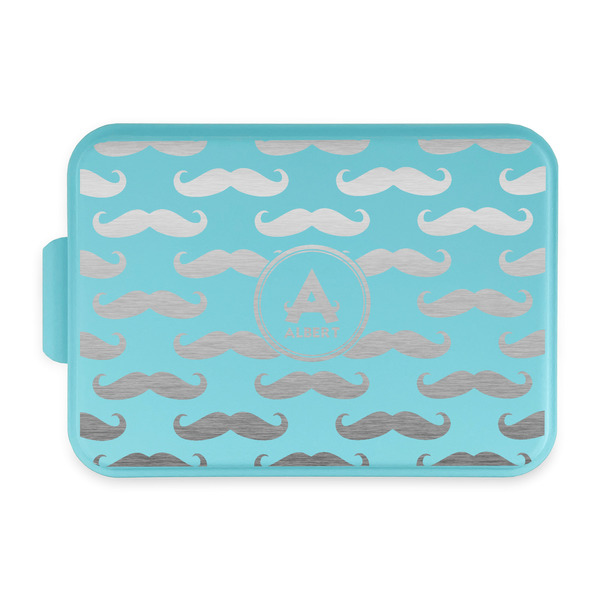 Custom Mustache Print Aluminum Baking Pan with Teal Lid (Personalized)