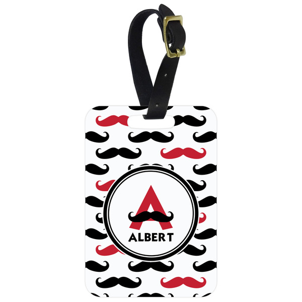 Custom Mustache Print Metal Luggage Tag w/ Name and Initial