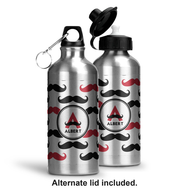 Mustache Print Aluminum Water Bottle - Alternate lid options