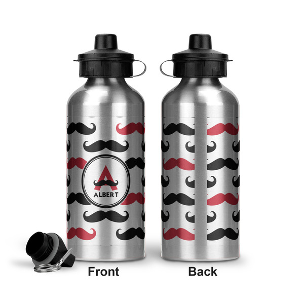 Mustache Print Aluminum Water Bottle - Front and Back