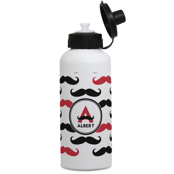 Custom Mustache Print Water Bottles - Aluminum - 20 oz - White (Personalized)