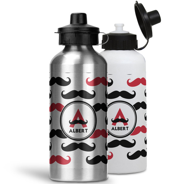 Mustache Print Aluminum Water Bottles - MAIN (white &silver)