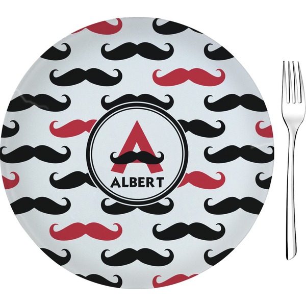 Custom Mustache Print 8" Glass Appetizer / Dessert Plates - Single or Set (Personalized)