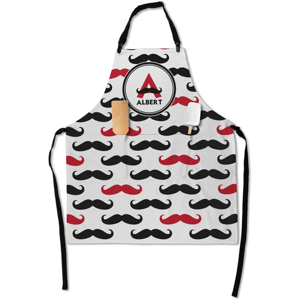 Custom Mustache Print Apron With Pockets w/ Name and Initial