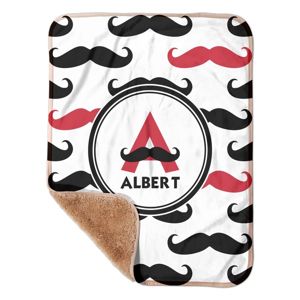 Custom Mustache Print Sherpa Baby Blanket - 30" x 40" w/ Name and Initial