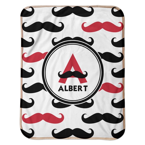Mustache Print Baby Sherpa Blanket - Flat
