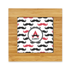 Mustache Print Bamboo Trivet with Ceramic Tile Insert (Personalized)