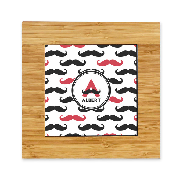 Custom Mustache Print Bamboo Trivet with Ceramic Tile Insert (Personalized)