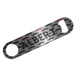 Mustache Print Bar Bottle Opener - Silver w/ Name and Initial