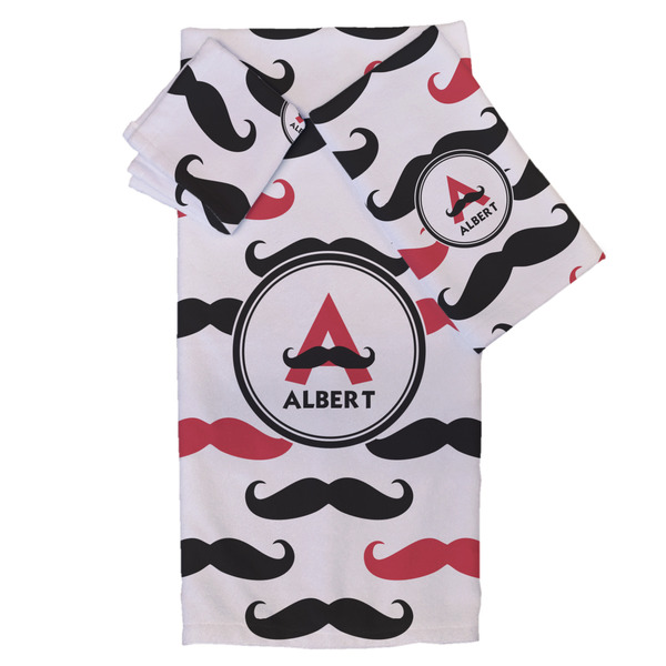 Custom Mustache Print Bath Towel Set - 3 Pcs (Personalized)