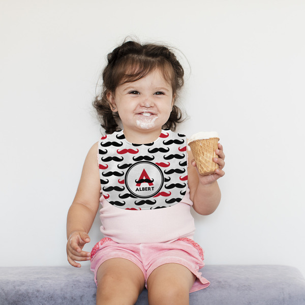 Mustache Print Bib Lifestyle Girl