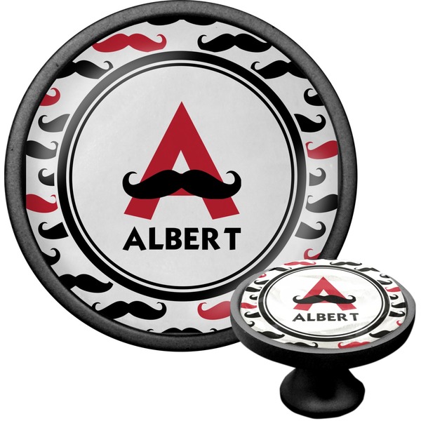Custom Mustache Print Cabinet Knob (Black) (Personalized)