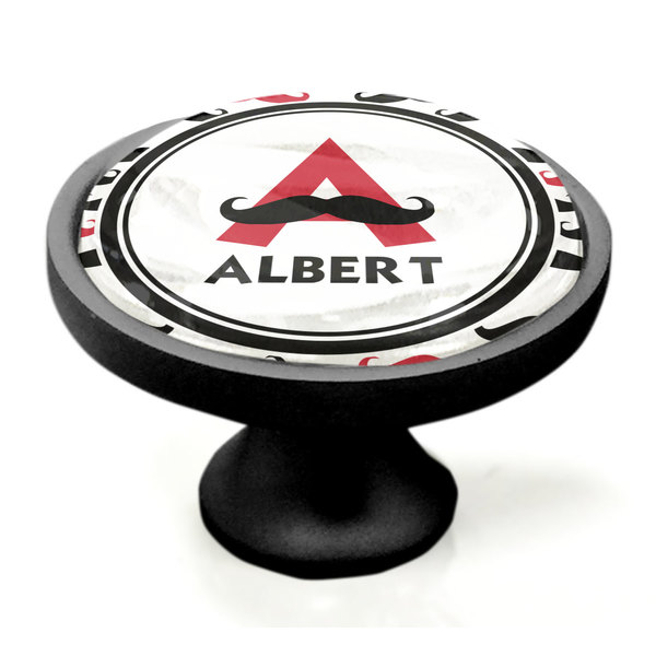 Mustache Print Black Custom Cabinet Knob (Side)