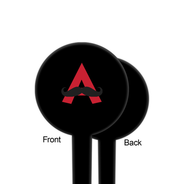 Mustache Print Black Plastic 4" Food Pick - Round - Single Sided - Front & Back