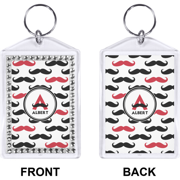 Mustache Print Bling Keychain (Front + Back)