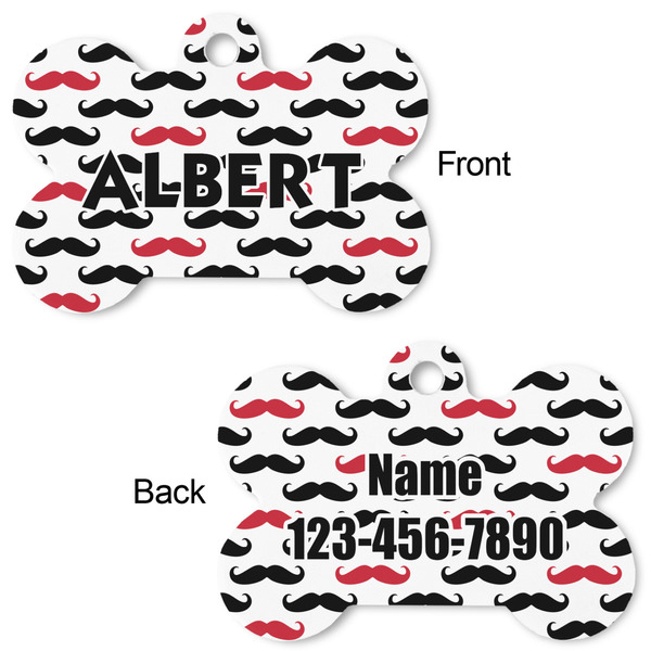 Mustache Print Bone Shaped Dog ID Tag - Large - Approval