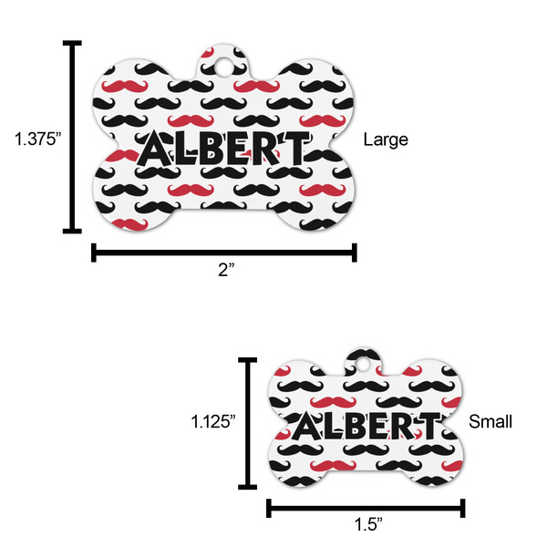 Mustache Print Bone Shaped Dog ID Tag - Large - Scale