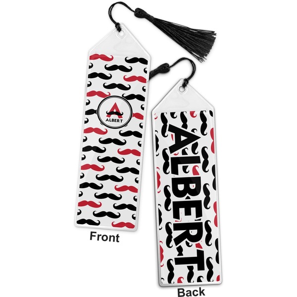 Mustache Print Bookmark with tassel - Front and Back