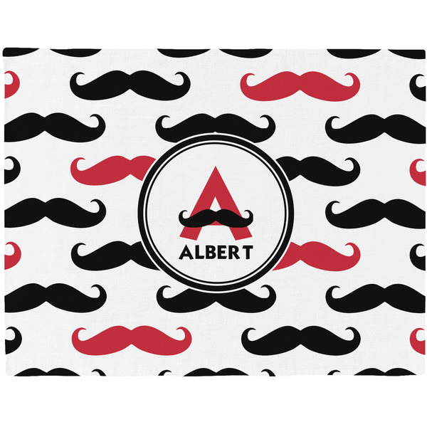 Custom Mustache Print Woven Fabric Placemat - Twill w/ Name and Initial