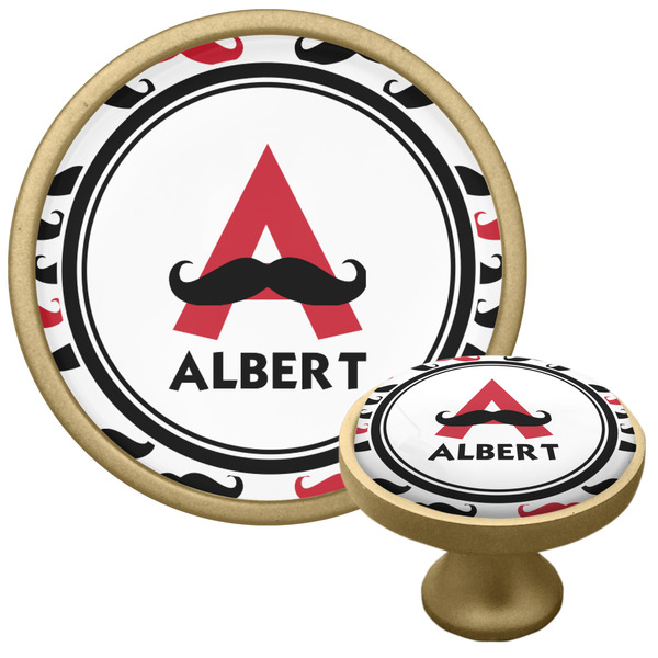 Custom Mustache Print Cabinet Knob - Gold (Personalized)