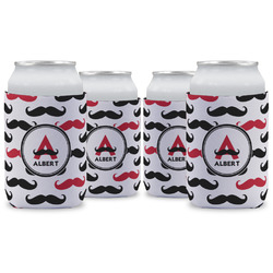 Mustache Print Can Cooler (12 oz) - Set of 4 w/ Name and Initial
