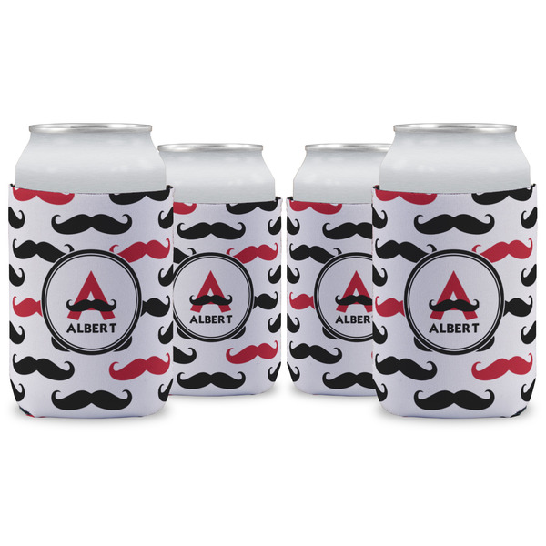 Custom Mustache Print Can Cooler (12 oz) - Set of 4 w/ Name and Initial