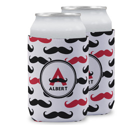 Mustache Print Can Cooler (12 oz) w/ Name and Initial